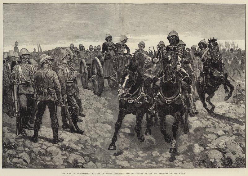 A Guerra no Afeganistão, Bateria de Artilharia a Cavalo e Destacamento do 66º Regimento em Março de Richard Caton Woodville junior