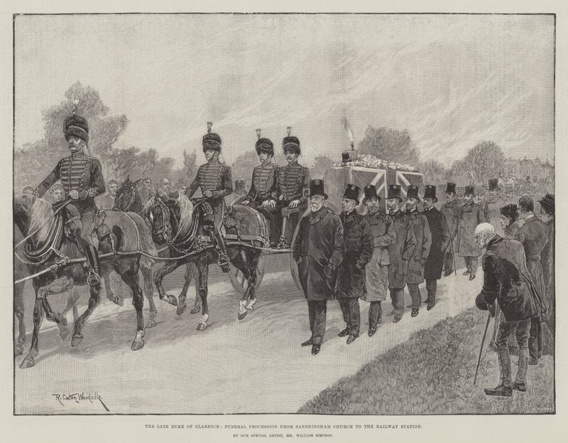 O falecido duque de Clarence, procissão fúnebre da igreja de Sandringham até a estação ferroviária de Richard Caton Woodville junior