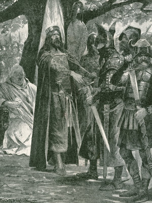 A eleição militar de Alfredo, o Grande, primeiro rei de toda a Inglaterra de Richard Caton Woodville junior