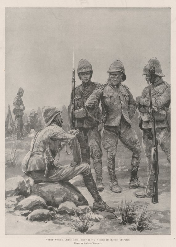 Tu usas o couro de leão! tire isso! Um, boer, em, britânico, uniforme de Richard Caton Woodville junior