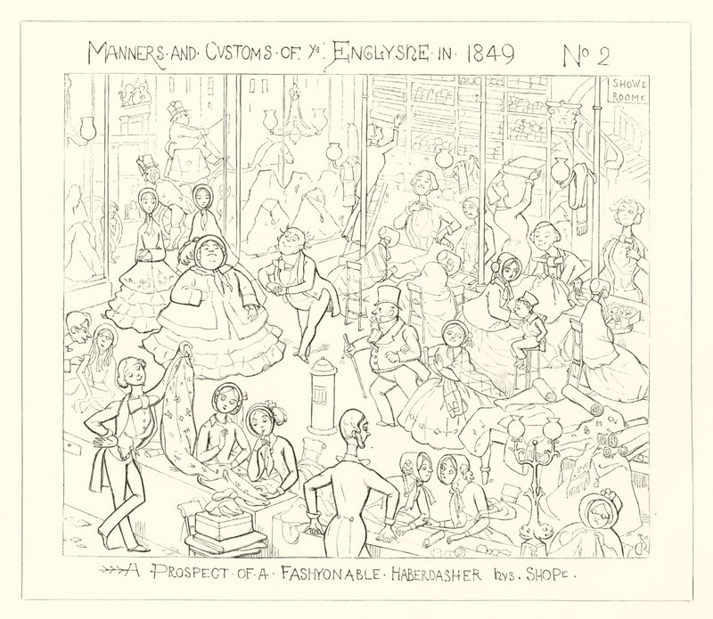 1849, uma perspectiva de uma loja de moda de rua de Richard Doyle
