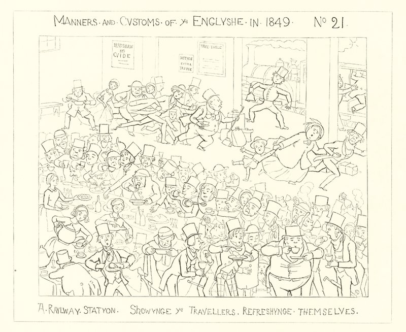 1849, uma estação de trem mostrando os viajantes se refrescando de Richard Doyle