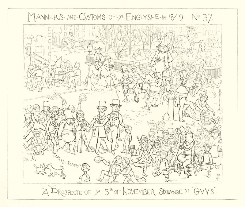 1849, uma perspectiva de 5 de novembro mostrando os caras de Richard Doyle