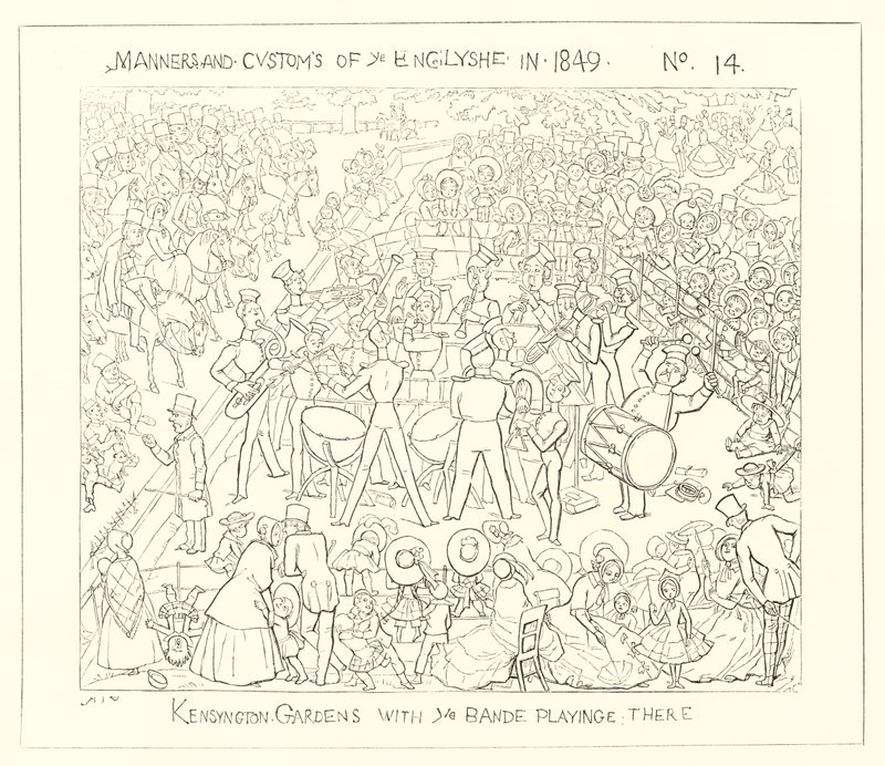 1849, Kensington Gardens com a banda tocando de Richard Doyle