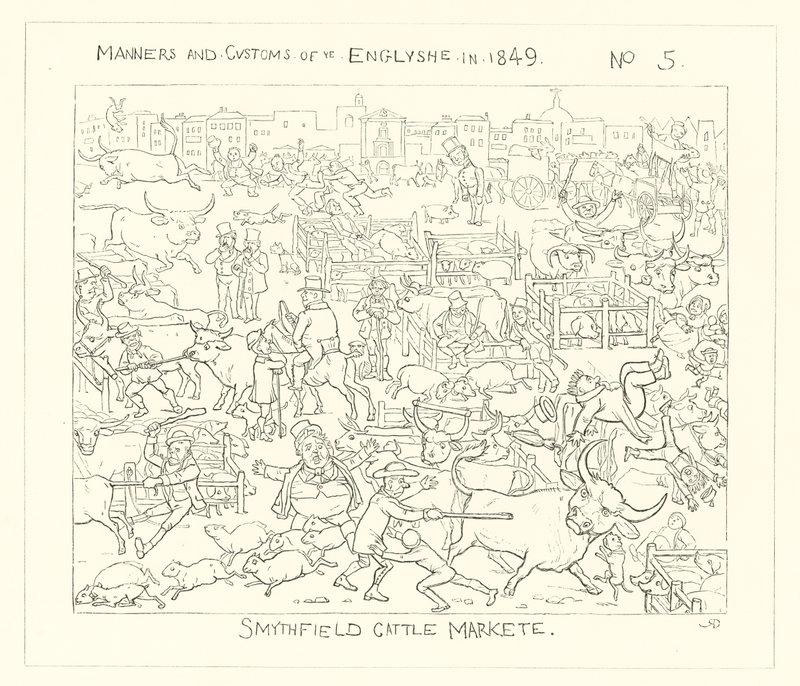 1849, mercado de gado de Smithfield de Richard Doyle