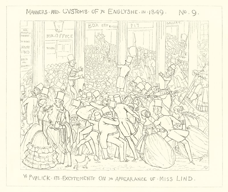 1849, o público em sua emoção na aparência da senhorita Lind de Richard Doyle
