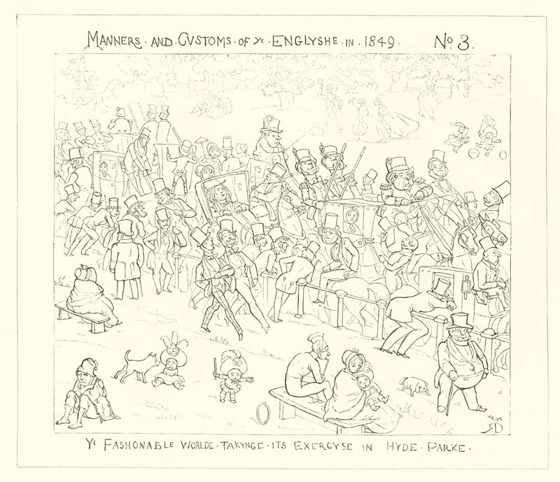 1849, o mundo da moda fazendo seu exercício no Hyde Park de Richard Doyle