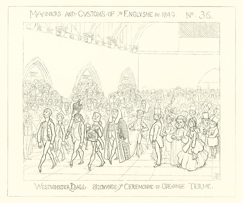1849, Westminster Hall, a cerimônia do termo de abertura de Richard Doyle