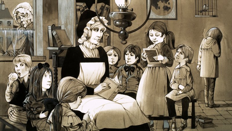 Uma "Escola de Dama" dos anos 1830 (guache sobre papel) de Richard Hook