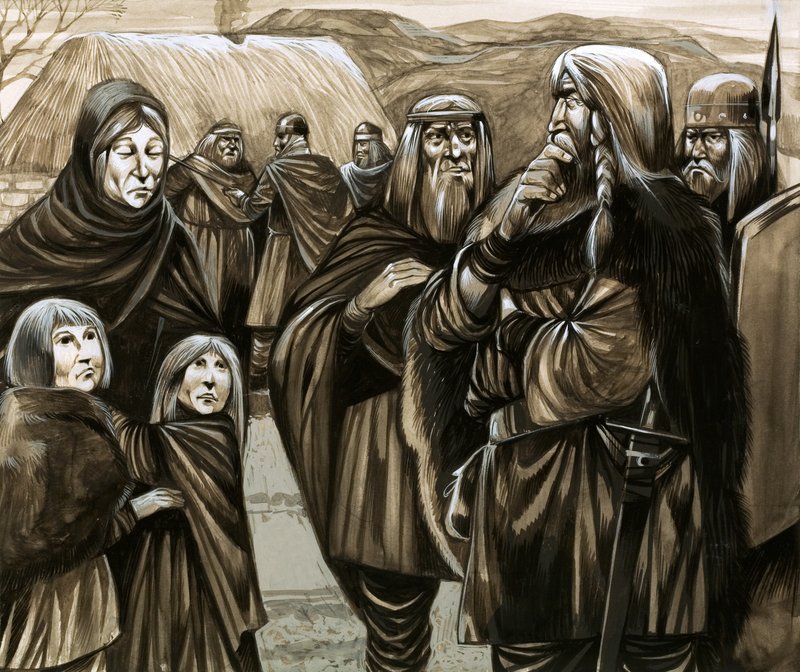 Crianças de famílias anglo-saxónicas pobres vendidas como escravas (guache sobre papel) de Richard Hook