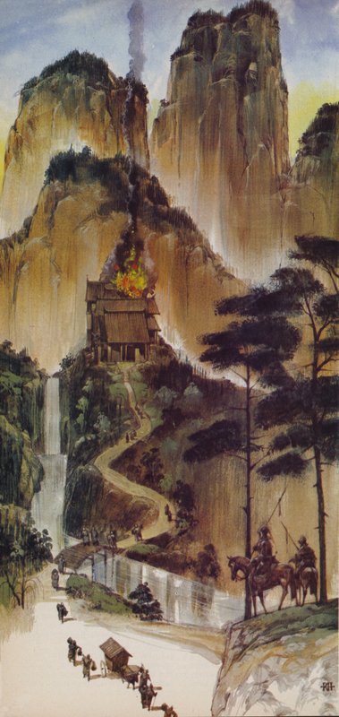 Mosteiros chineses (litografia a cores) de Richard Hook