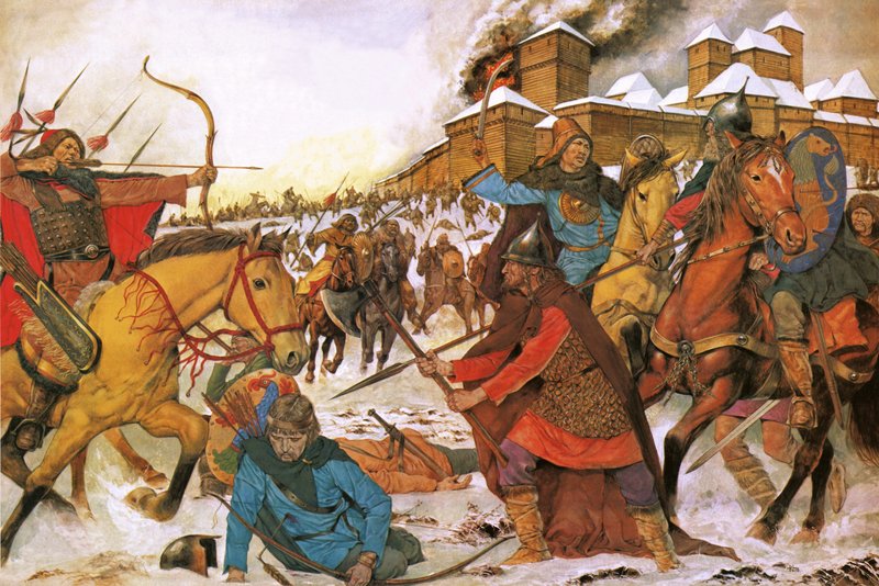 Cidadãos da cidade de Kiev a defenderem-se dos guerreiros nómadas do Leste de Richard Hook