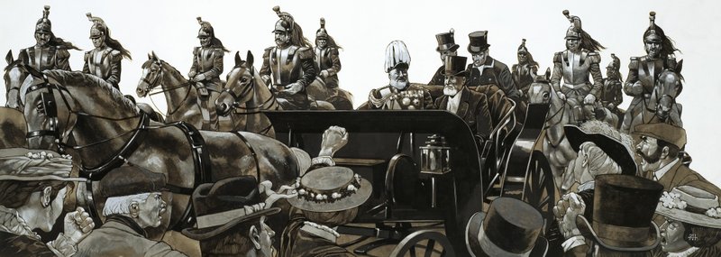As multidões aplaudiram quando o Rei Eduardo passou de carro em Paris de Richard Hook