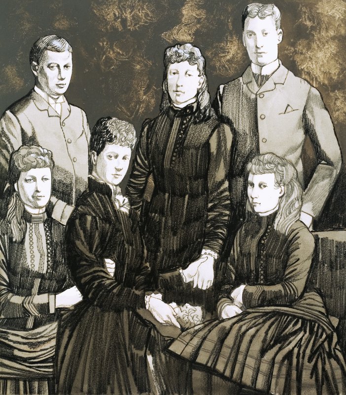 A Princesa Alexandra da Dinamarca, esposa do Rei Eduardo, e a sua família de cinco filhos de Richard Hook