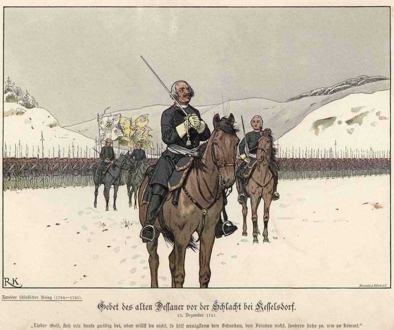 Oração do Príncipe Leopoldo de Anhalt-Dessau antes da Batalha de Kesselsdorf de Richard Knoetel