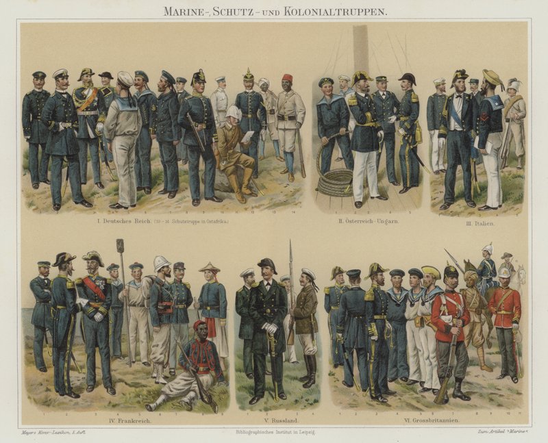 Fuzileiros e tropas coloniais dos exércitos europeus (cor litho) de Richard Knotel