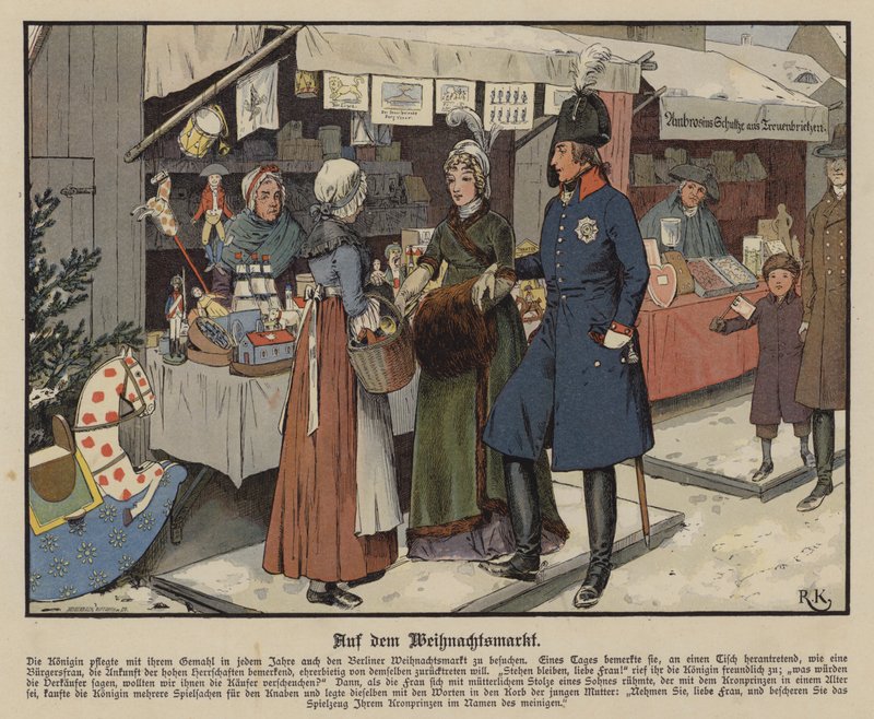 Rainha Luísa da Prússia no mercado de Natal em Berlim (cor litho) de Richard Knotel