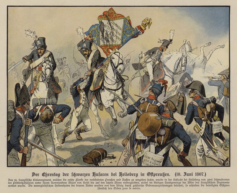 A carga dos Hussardos Negros na Batalha de Heilsberg, na Prússia Oriental de Richard Knotel