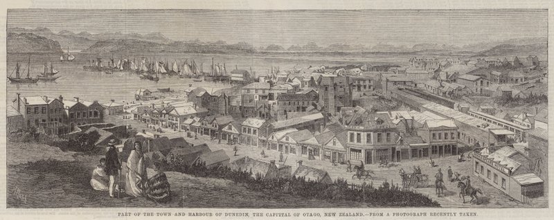 Parte da cidade e do porto de Dunedin, a capital de Otago, Nova Zelândia de Richard Principal Leitch