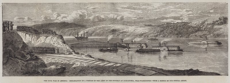 A Guerra Civil na América, o embarque de uma porção do exército do Potomac em Alexandria, perto de Washington de Richard Principal Leitch
