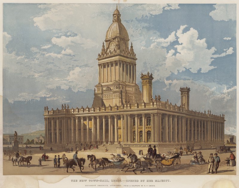 O New Town Hall, Leeds, inaugurado por Sua Majestade (cromolitho) de Richard Principal Leitch