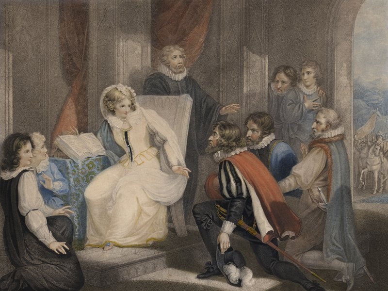 Rainha Elizabeth I receber a notícia da morte de sua irmã Queen Mary (cor aquatint) de Richard Westall