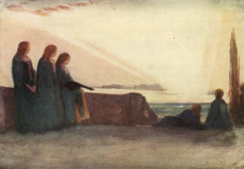 Agora desaparece a paisagem cintilante na noite, E todo o ar uma quietude solene de Robert Anning Bell