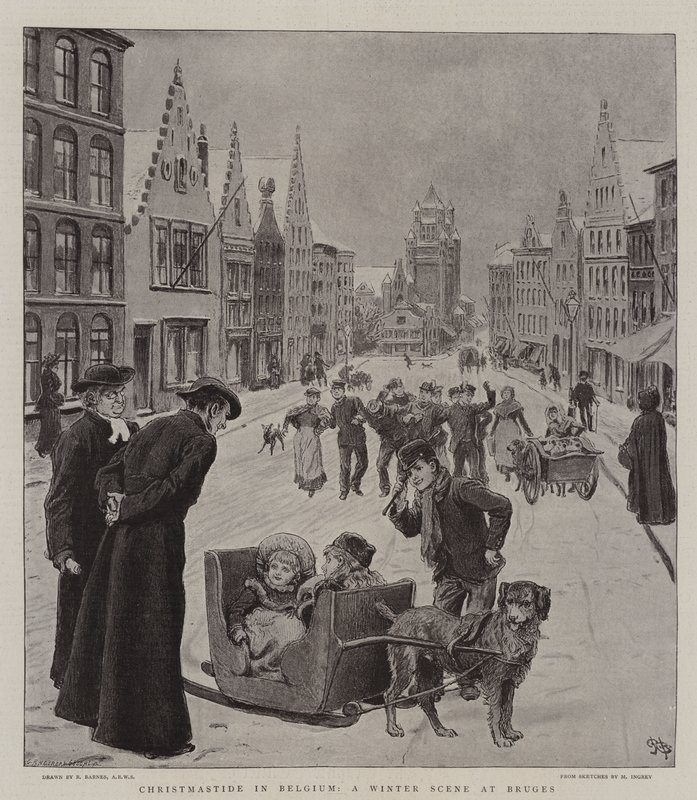 Christmastide na Bélgica, uma cena de inverno em Bruges de Robert Barnes