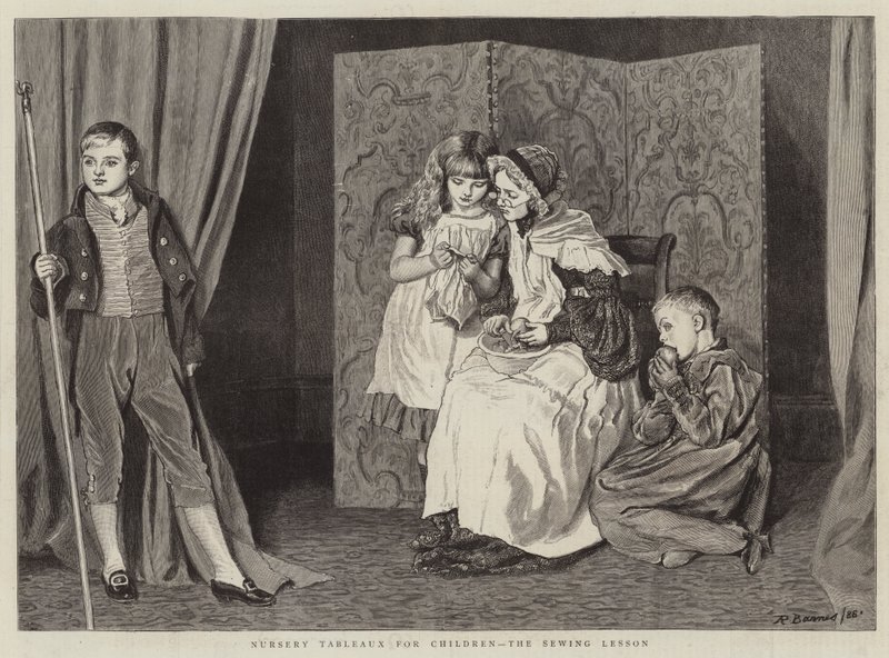 Tableaux berçário para crianças, a lição de costura de Robert Barnes