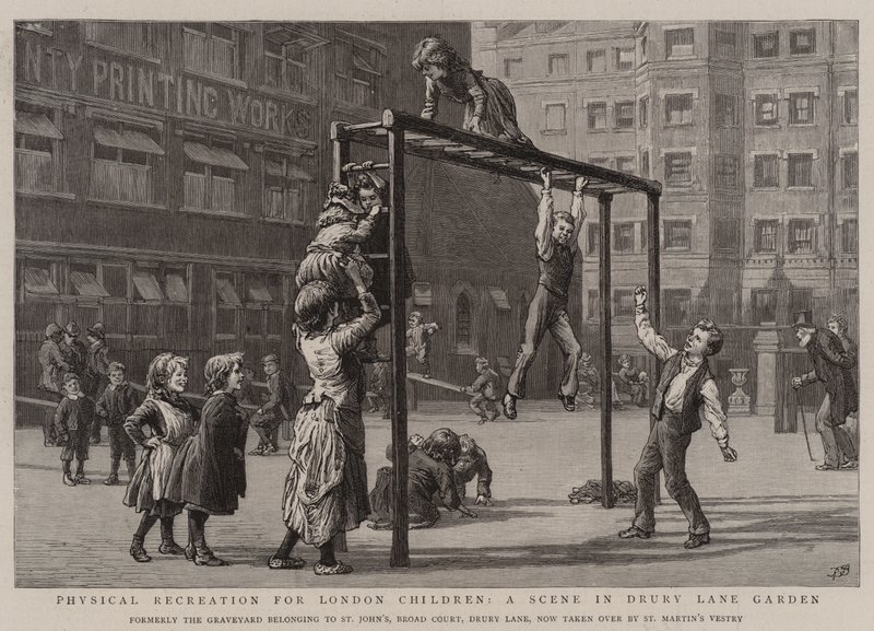 Recreação física para crianças de Londres, uma cena no Drury Lane Garden de Robert Barnes