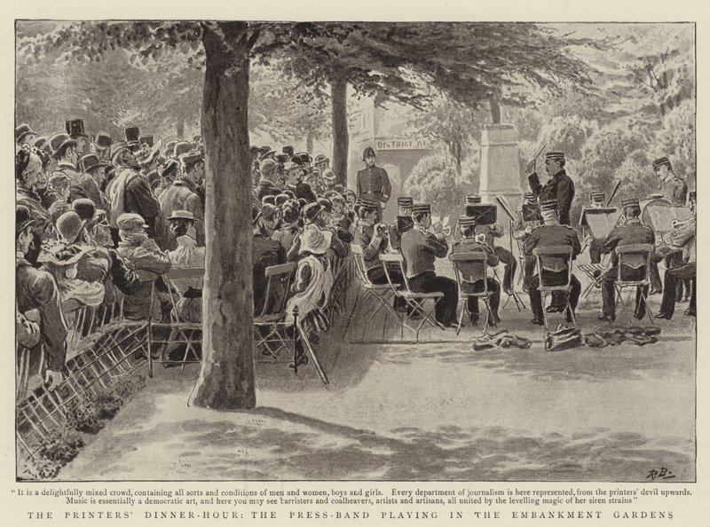 A Hora de Jantar das Impressoras, a Banda de Imprensa tocando nos Jardins do Embankment de Robert Barnes