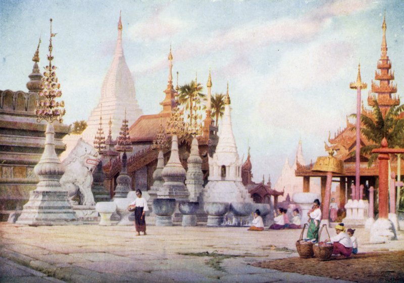 Plataforma do pagode de Shwezigon, Bagan, Birmânia 1905 de Robert George Talbot Kelly