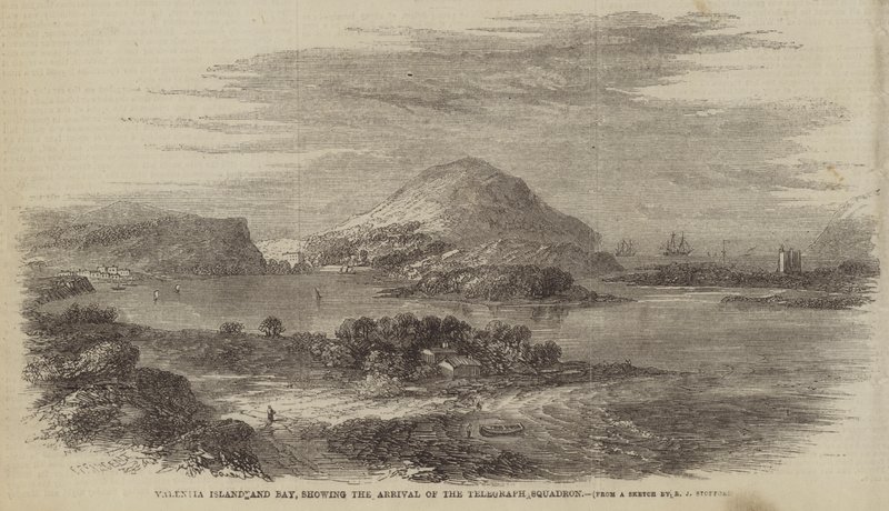 Valentia Island e Bay, mostrando a chegada do esquadrão telegráfico de Robert L. Stopford