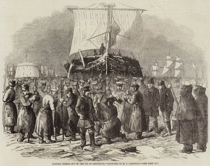 Recorte de navios do gelo em Cronstadt de Robert Thomas Landells