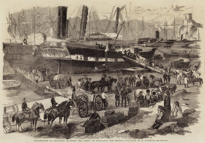 Embarque de artilharia a bordo do Argo, em Balaclava, para a Inglaterra de Robert Thomas Landells