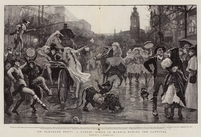 No prazer dobrado, uma cena da rua em Madrid durante o carnaval de Robert Walker Macbeth