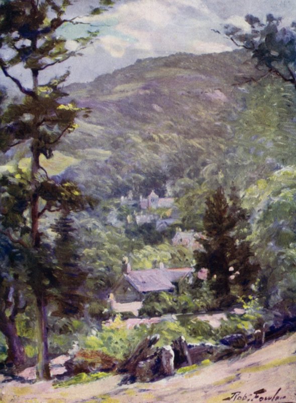 Vista Distante de Bettws-y-Coed (cor litho) de Robert (after) Fowler