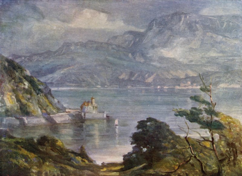 Misty Morning, perto de Barmouth (cor litho) de Robert (after) Fowler