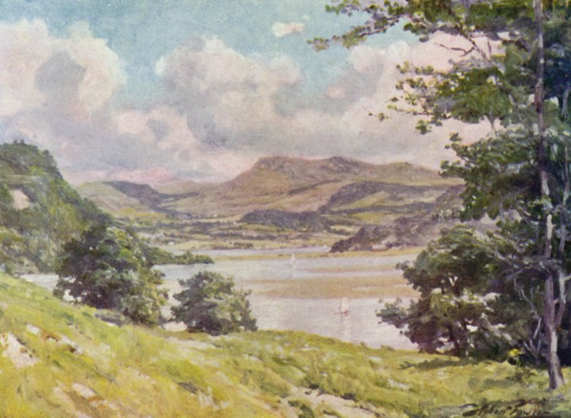 Perto da Penmaen Pool, Meio-dia (cor litho) de Robert (after) Fowler