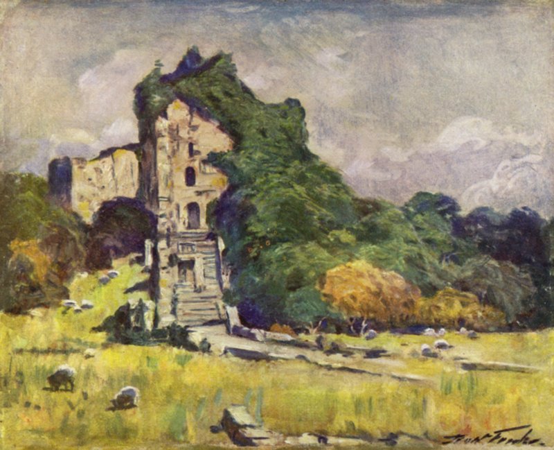 Old Castle Keep, Cardiff (cor litho) de Robert (after) Fowler