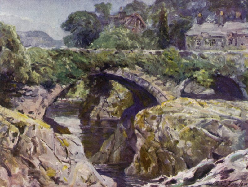 The Old Bridge, Bettws-y-Coed (cor litho) de Robert (after) Fowler