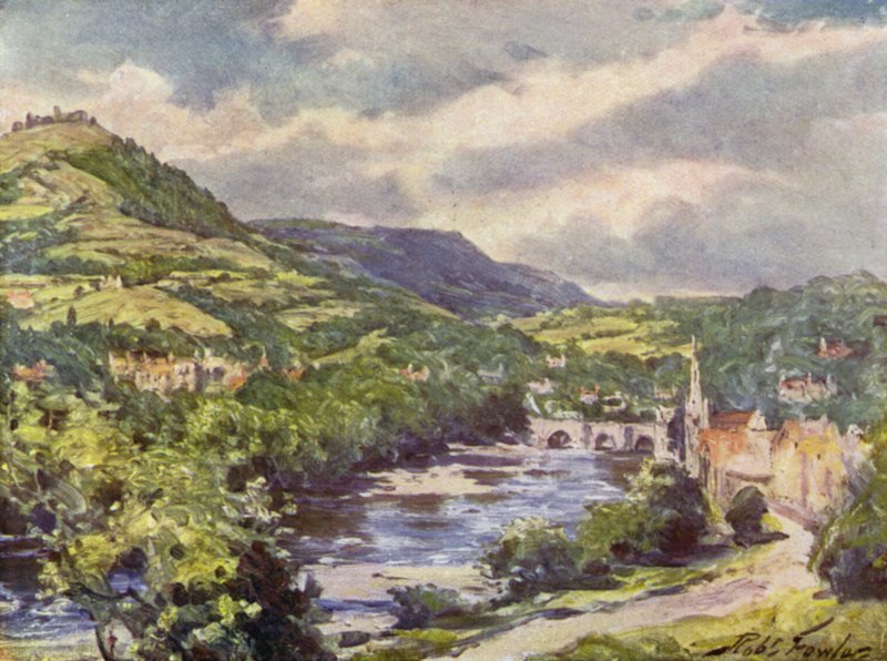 Vista de Llangollen (cor litho) de Robert (after) Fowler