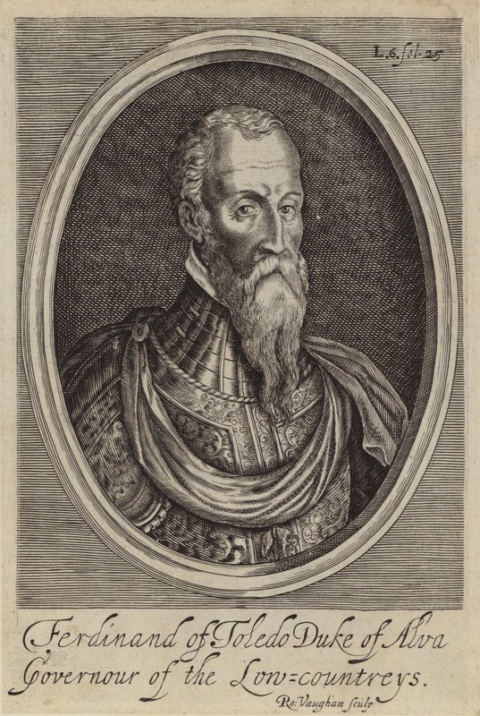 Fernando Alvarez de Toledo, 3º Duque de Alba, General Espanhol e Governador da Holanda Espanhola (gravura) de Robert (after) Vaughan