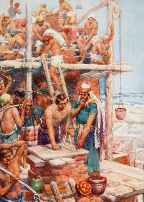 Construindo a Torre de Babel (lito colorido) de Robert Ambrose (after) Dudley