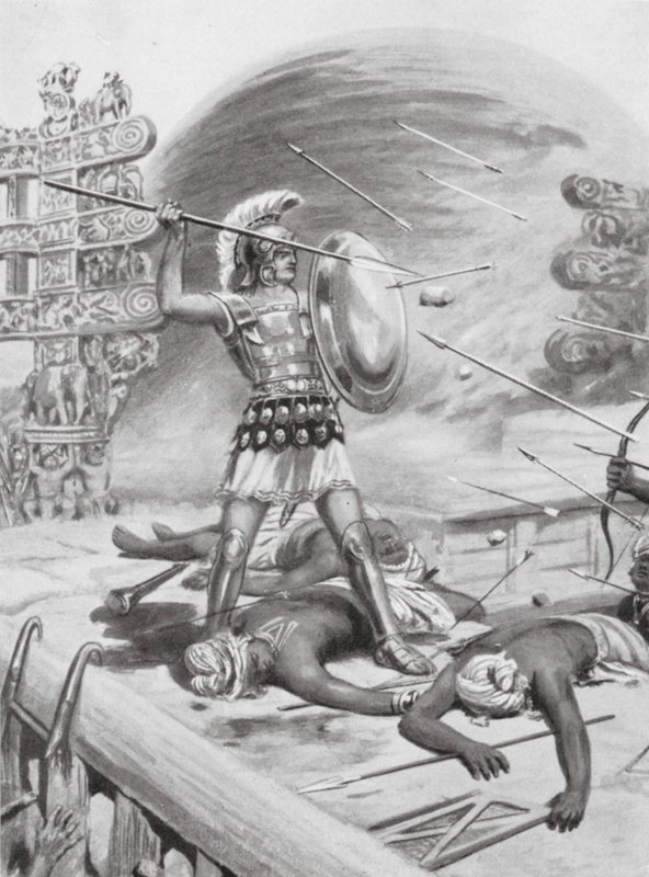 Uma façanha de Alexandre, o Grande, 326 a.C. (litografia) de Robert Ambrose Dudley