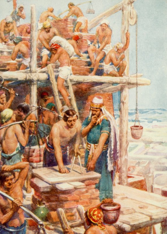 A Torre de Babel (cor litho) de Robert Ambrose Dudley