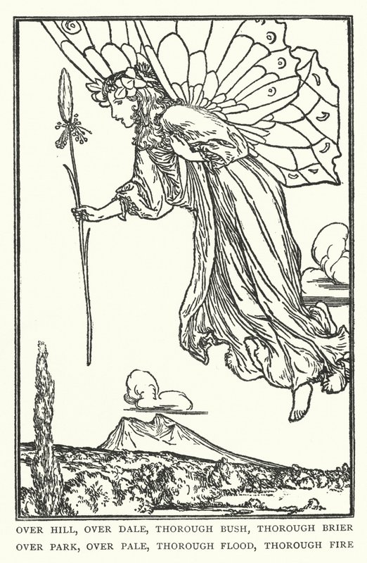 Sobre a colina, sobre o vale, sobre o mato, sobre o brier, sobre o parque, sobre o pálido, sobre a inundação, sobre o fogo (litho) de Robert Anning Bell