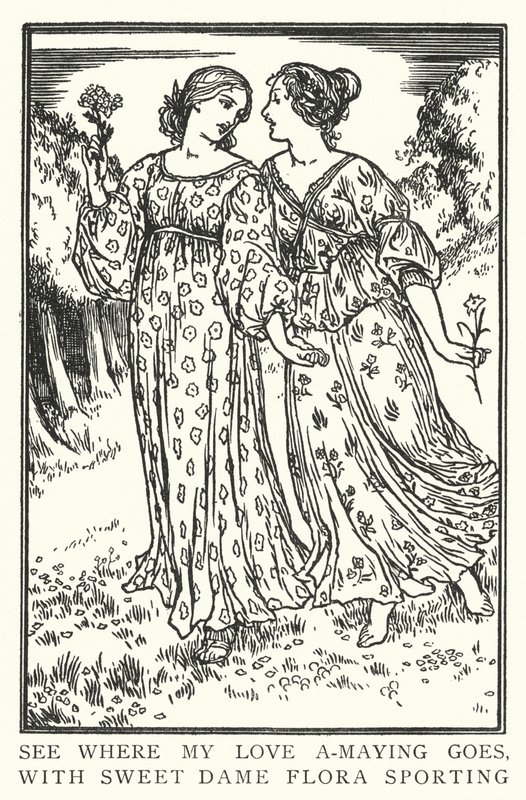 Ver onde vai o meu amor a-maying, com a doce dama Flora sporting (litho) de Robert Anning Bell