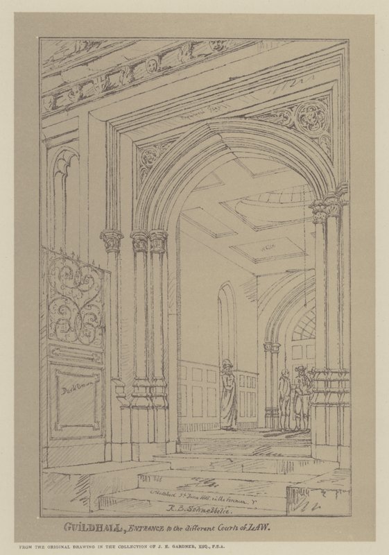 Entrada nos diferentes Tribunais de Direito, Guildhall, City of London de Robert Blemell (after) Schnebbelie