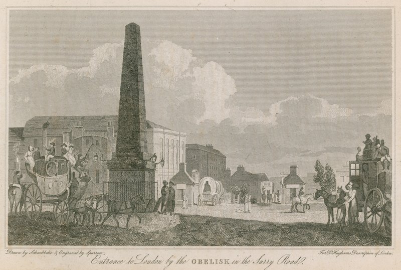 Entrada, para, londres, por, a, obelisco, em, a, surrey, estrada de Robert Blemell Schnebbelie